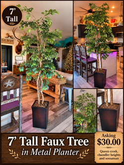 🌿 BEAUTIFUL 7 FT TALL FAUX TREE WITH METAL PLANTER!
