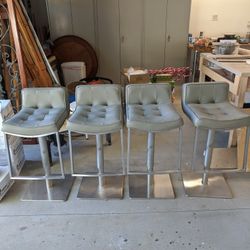 2 Adjustable Height Gray Leather Barstools