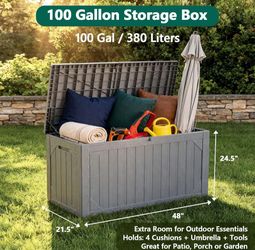 New 100 Gallon Gray Outdoor Deck Box - Caja de Patio Nueva Gris