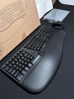 NEW Black Wireless Ergonomic Keyboard & Mouse Set 