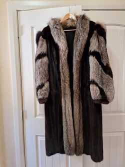 Genuine Black mink full length coat with fox fur
