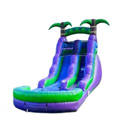 HeroKiddo 16’ Purple Tropical Commercial Grade Water Slide Inflatable with Pool for Kids and Adults