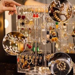 1pc 5 Layers Rotatable Black Jewelry Storage Rack For Earrings, Studs And Necklaces Display