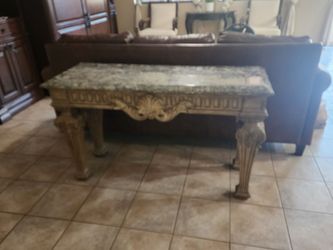 Marble top carved sofa table