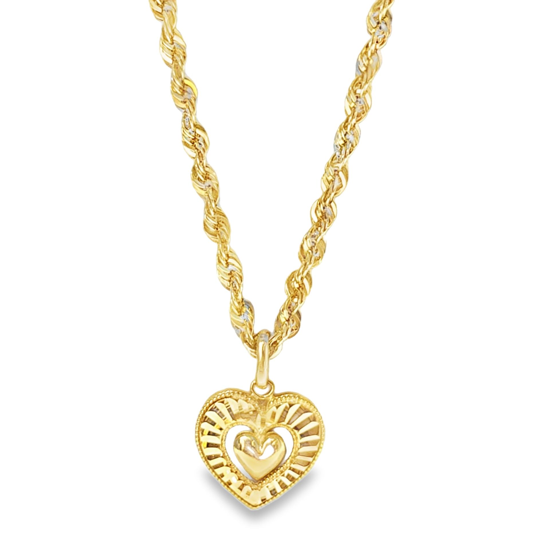 10k Yellow Gold Heart Pendant Charm Necklace