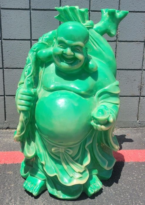 LARGE Buddha Statue Faux Green Jade Resin 3ft Tall Vintage RARE!