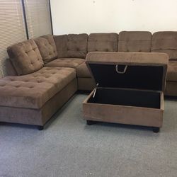 COSTCO Brown chenille   sectional couch and ottoman