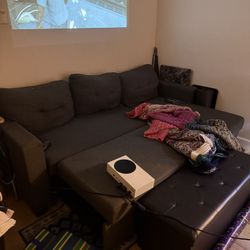 2 Piece Convertible Couch With Storage Compartment & Bed Futon Sleeper