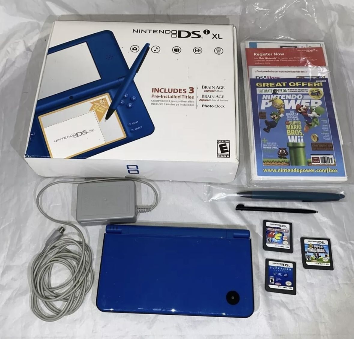 Boxed Nintendo DSi XL Midnight Blue Handheld System Bundle Tested w/games Mario