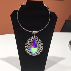 Rhinestones & Metal Beads Filled 4.5” Silver Tone Pendant