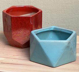 Small Indoor Geometric Shiny Pair Of Planters Flower Pot