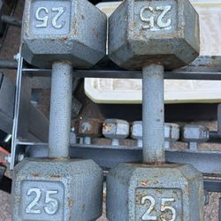 25lb Hex Iron Dumbbell Set Weights 