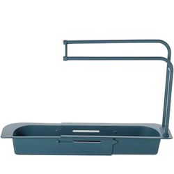 Telescopic Sink Rack Holder Expandable Storage Drain Basket for Home Kitchen Kit (Blue)