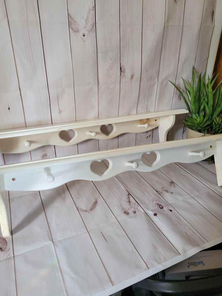 Wood Shelf With Pegs And Heart Cut-out