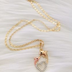 Necklace Dolphins gold plated 13 inches 