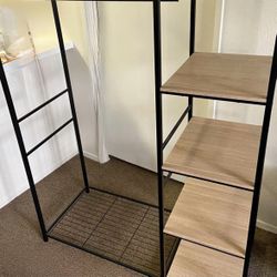 Freestanding Wardrobe Black Metal with Natural Wood