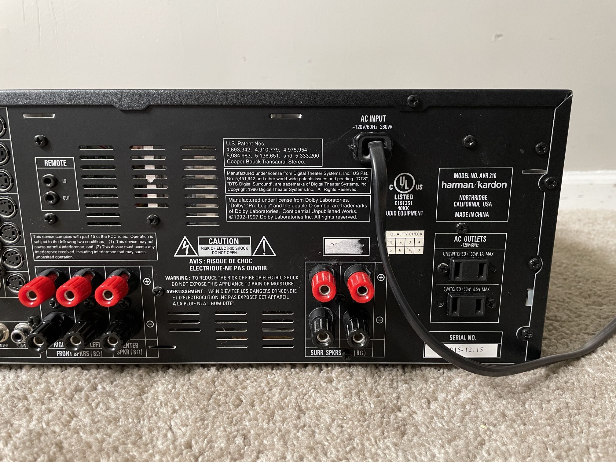Harman Kardon AVR 210 5.1 Home Theater Surround Receiver