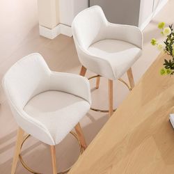 White Boucle Bar Stools with Gold Footrest – Set of 2