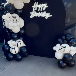 Black And White Birthday Backdrop Balloons