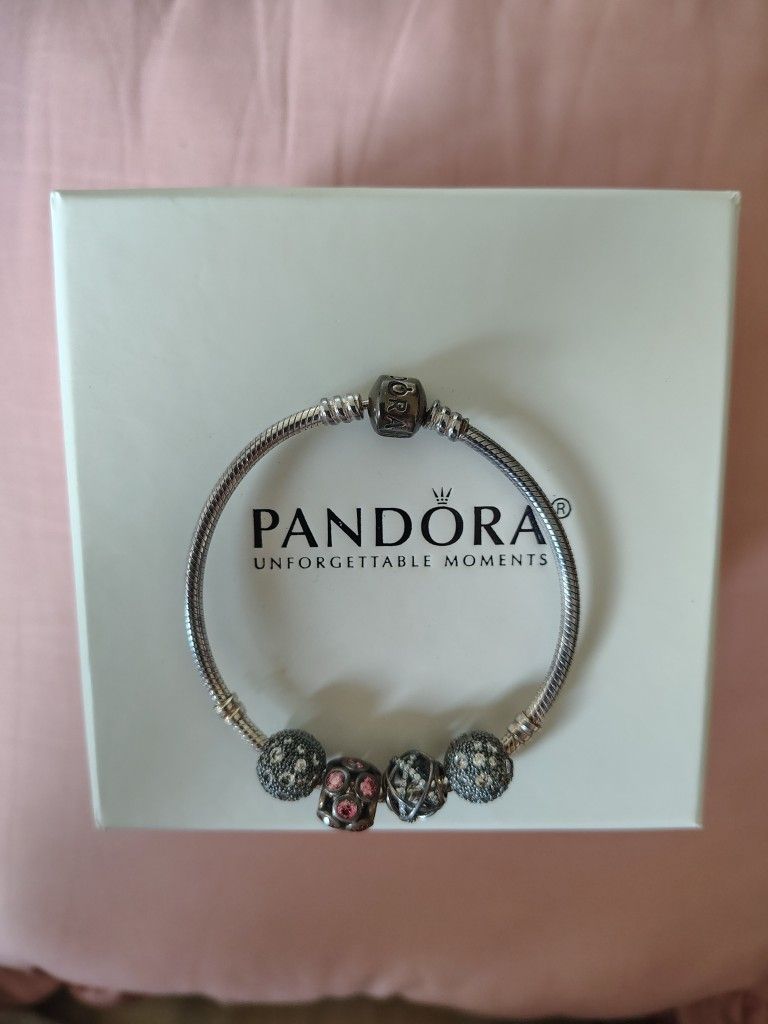 Pandora Silver 4 Charm Gem Bracelet