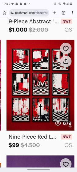 Nine-Piece Red Love Abstract Cardstock Print Collection (8.5x11, unframed)