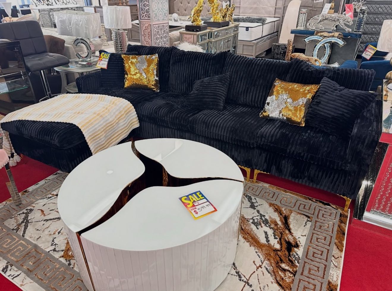 Corduroy Black Sectional,MANY IN STOCK!!