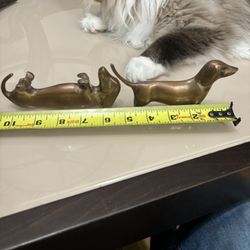 Vintage Solid Brass Pair Of Dachshunds Sculptures Paper Weights