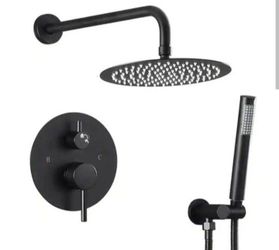 AKLFGN Single Handle 2-Spray 8 in. Round Shower Faucet 2.5 GPM with 360° Swivel Adjustable Heads in Matte Black