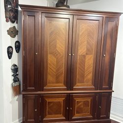 Solid Hardwood - High Quality Armoire/entertainment Unit With Detailed Inlay Doors corner unit, in beautiful condition.