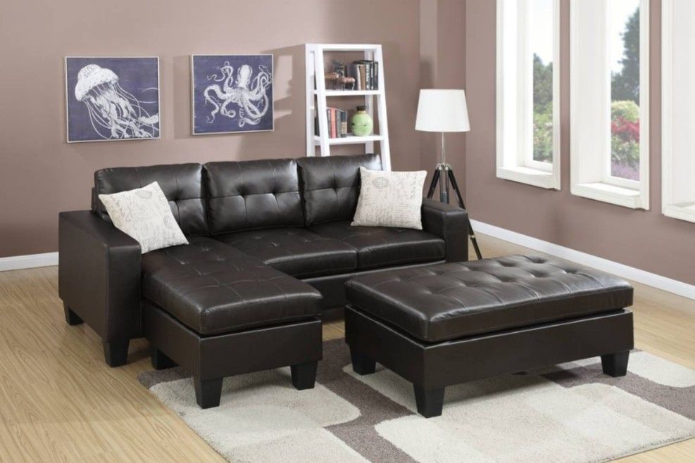 Brand New Brown Leather Sectional Sofa +Ottoman (New In Box)