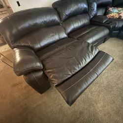3 PCS Brown Leather Living Room Recliner Set