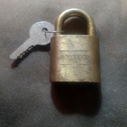 Vintage Hurd Brass Pad Lock 2 1/2 Inches Tall.