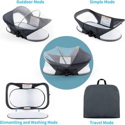 NEW Travel Bassinet, Portable Bassinet, Travel Crib Infant w/Mosquito Net & Canopy, Lightweight & Foldable