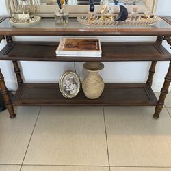 Vintage Glass Cane Console Table