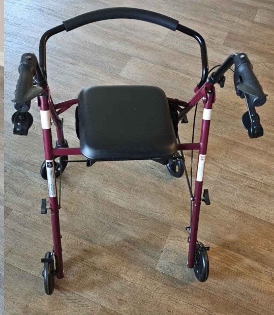 Medline Aluminum Rollator Walker with Seat, Burgundy, 250 lb. Weight Capacity, Lightweight, 6” Wheel