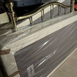 Tempur-Pedic Split King Box Spring Set, Bronze Head Board, And Heavy duty King Bed frame with Wheels.