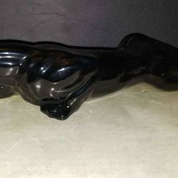 Vintage Midcentury Black Panther CRAWLING console Figurine With Green Glass Eyes