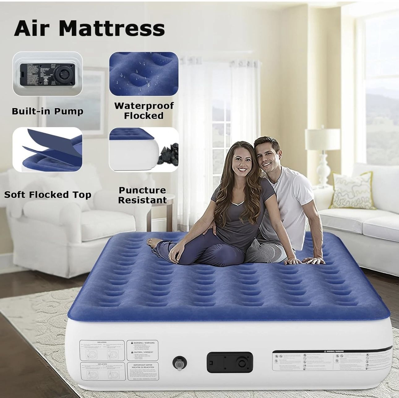 Tinsun Queen Air Mattress with Built-in Pump – 13" – Fast Inflation