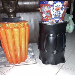 ELEPHANT ZEN WHITE CERAMIC GARDEN STOOL OR BLACK FACES TABLE $125 Each. Cool W/ Asian MCM Chinoiserie. Orange & Green Carrots Or Jade Green. 