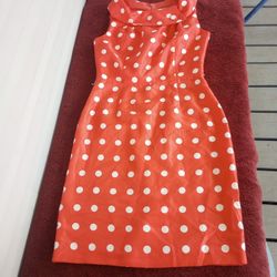 Vintage style Orange/Coral white polka dot pencil skirt dress size 6