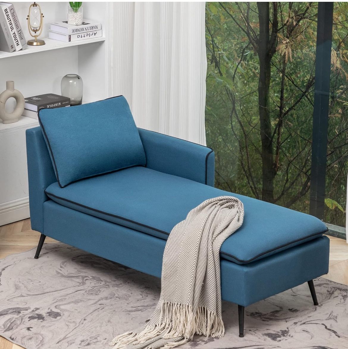 Modern Chaise Lounge Indoor with Storage, Fabric Chaise Lounge Couch,Sleeper Lounge Sofa for Bedroom Office,Small Living Room & Apartment
