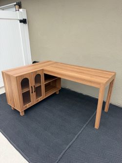 New/ Built L Shaped Desk with storage cabinet/ Office Furniture/ desk with shelves