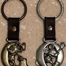 Vintage “Disney” Brass Letter “G” & Silver Letter “O” Leather Keychains