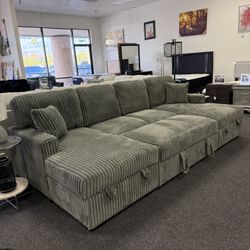 Grey Sleeper Sofa Sectional With Double Storage Chaise 