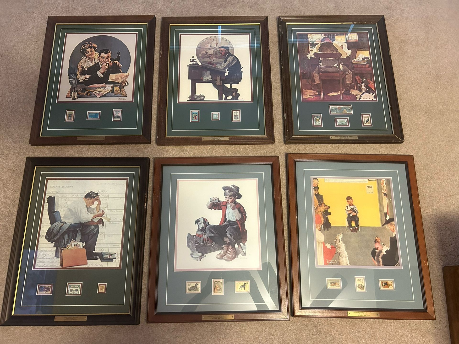 Lot Of 6 Norman Rockwell Prints With Commemorative Stamps