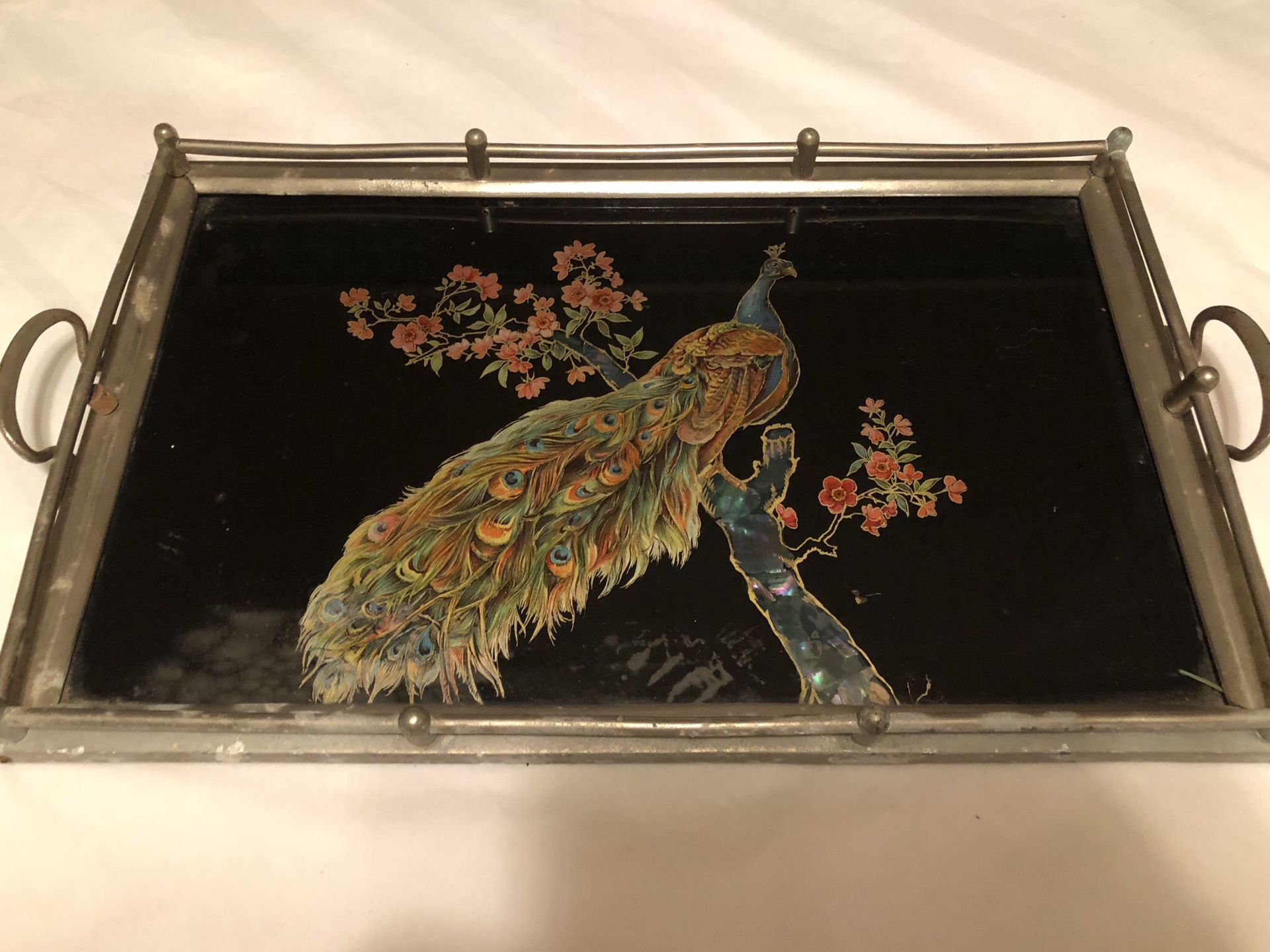 Antique Peacock Mirrored Tray