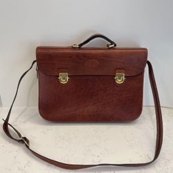 Designer Oroton Vintage Brown Leather Attache Briefcase 