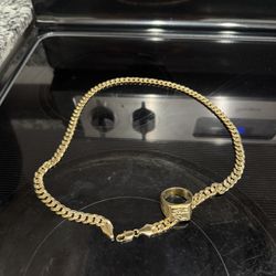 18k Plated Chain And Ring