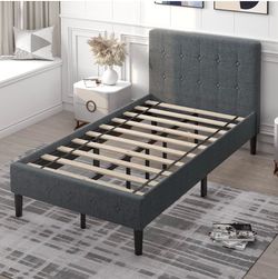 Upholstered Twin Bed Frame with Headboard with mattress