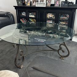 Rustic Round Glass Coffee Table 